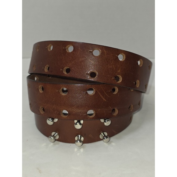 The Unbranded Brand Accessories - Italian Genuine Leather Studd Fastening No Buckle Slotted Hole Wide Width Belt